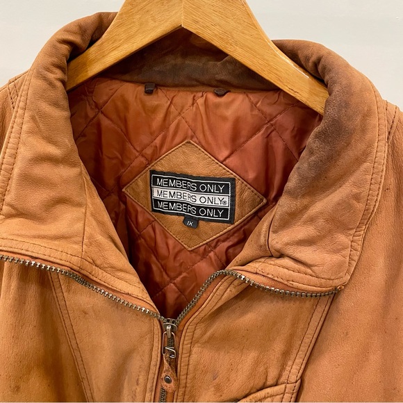 Vintage Leather Members Only Aviator Bomber Flight Jacket in Caramel Brown - Picture 5 of 6